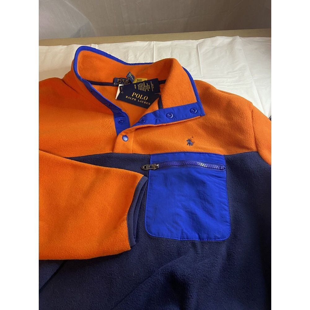 Men's Polo Ralph Lauren 4-Snap‎ Blue/Orange Golf Fleece Pullover- Size XLTG-NWT-